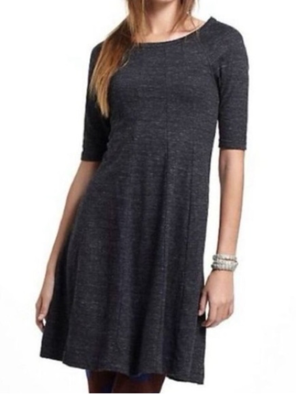 Ganni Programme 3192 Winter Jersey Charcoal Grey Midi Swing Dress 100% cotton M
